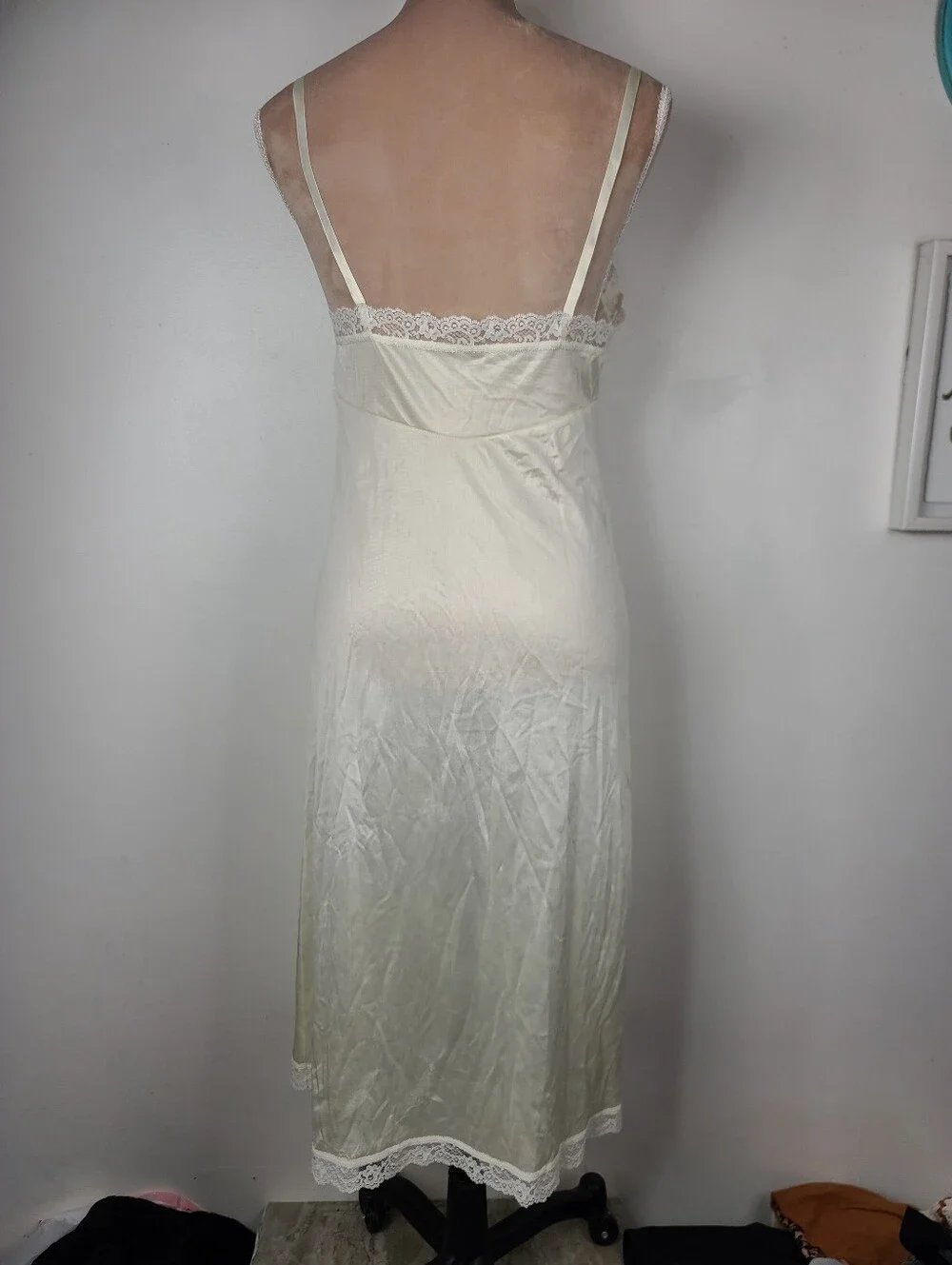 Vintage Deena Ivory Cream Nylon Lace Trim Full Slip Retro Lingerie 34 Style 2090 - Picture 4 of 16
